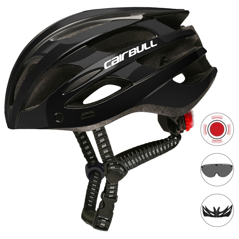 In-mold mtb fietshelm met afneembaar vizier & tt lens sport ultralichte mountainbike racefietshelm met achterlicht: Zwart