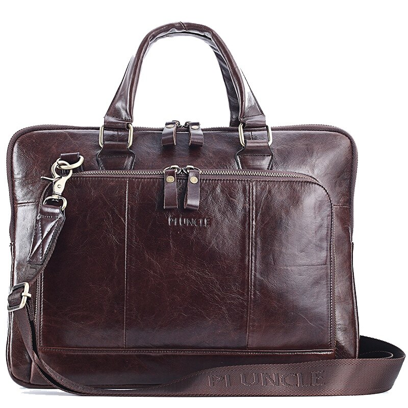 Pi uncle leren aktetas heren zakelijke schoudertas handtas casual dunne 14- inch computertas crossbody tas