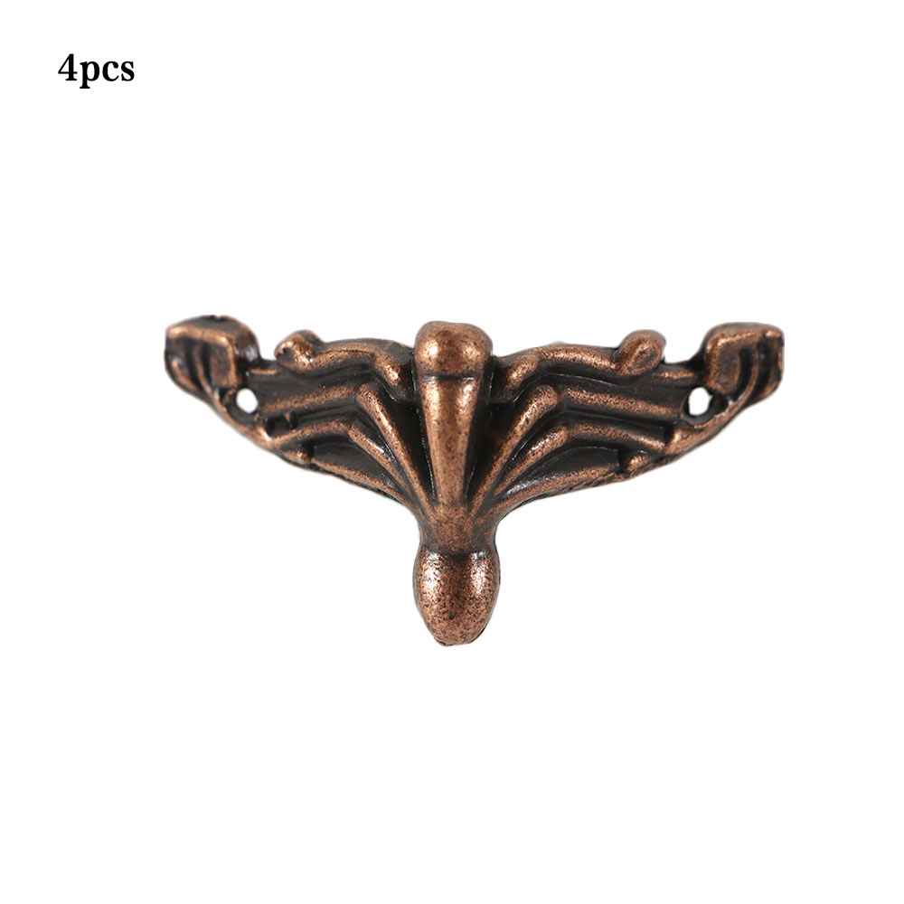 4PCS Antique Corner Protector Bronze Jewelry Chest Box Wooden Case Decorative Feet Leg Metal Corner Bracket Hardware: Red-A