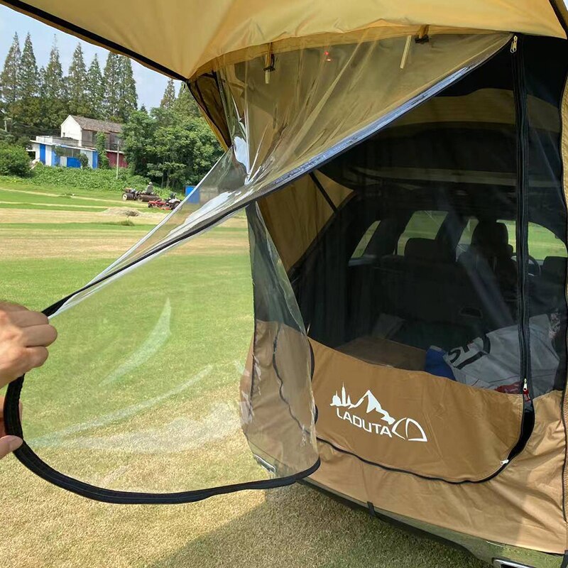 Suv bil bagageutrymme tält baktält självkörande tur grill camping bil svans förlängning tält solskydd regntätt rese bagageutrymme tält: 3 lager kaki