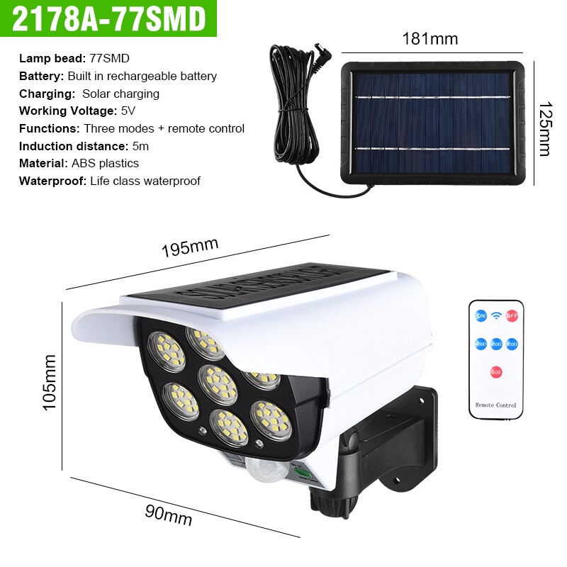 Solaire LampsMotion Capteur Factice de Sécurité Caméra Sans Fil À Distance Lumière D'inondation Extérieure Lumière Solaire LED Étanche Lampe MURALE: 2178A