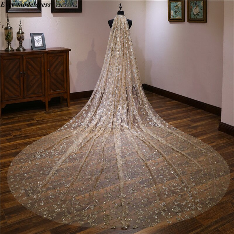 Jahrgang Elfenbein Champagner Lange Braut Schleier Mit Kamm funkeln Eine Schicht Hochzeit Schleier Schnittkante Hochzeit Zubehör Schleier Mariage: Gold / 75cm