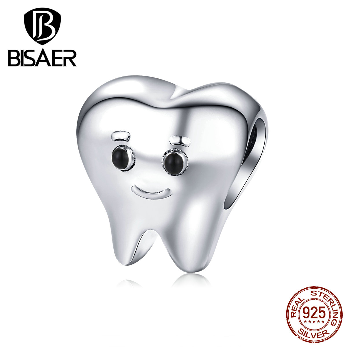 Cuentas de dientes BISAER Plata de Ley 925 cuentas colgantes de dientes lindos para mujeres pulseras brazaletes joyas de plata 925 ECC1401