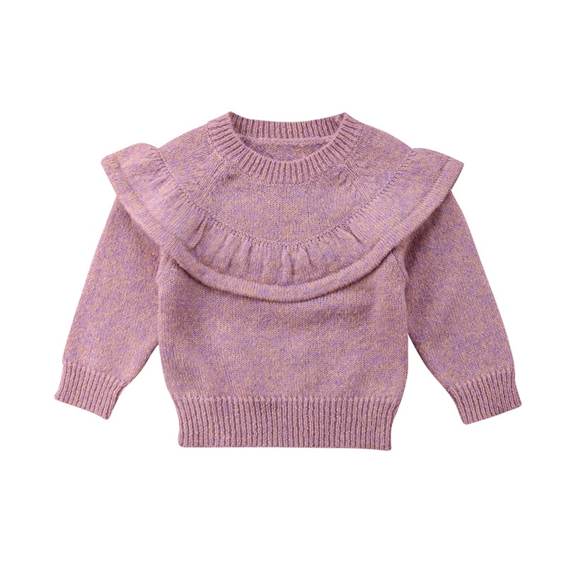 Winter herfst baby kinderen babymeisje gebreide ruches lange mouwen warme trui vest ronde hals schattige mooie topjes casual bovenkleding