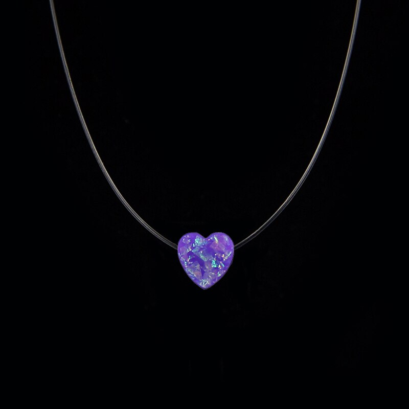 Kvindelig gennemsigtig fiskeline halskæde usynlig kæde lille kærligheds halskæde kvinder harpiks hjerte choker halskæde collier femme: Lilla