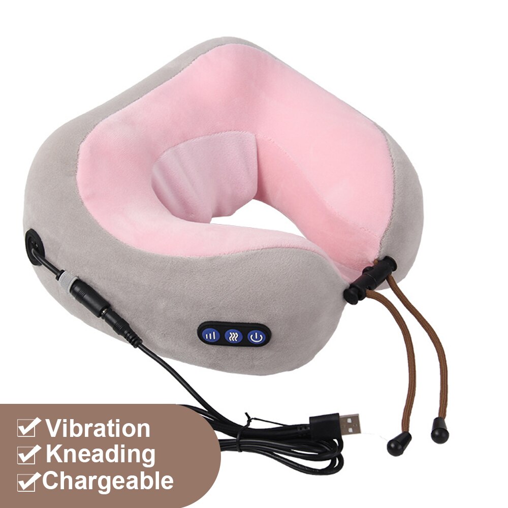 Elektrische Nek Massager Draagbare Massage Kussen Thuis Auto Schouder Relax Pijnbestrijding Fysiotherapie Verwarming Gezondheidszorg Tool: Pink kneading