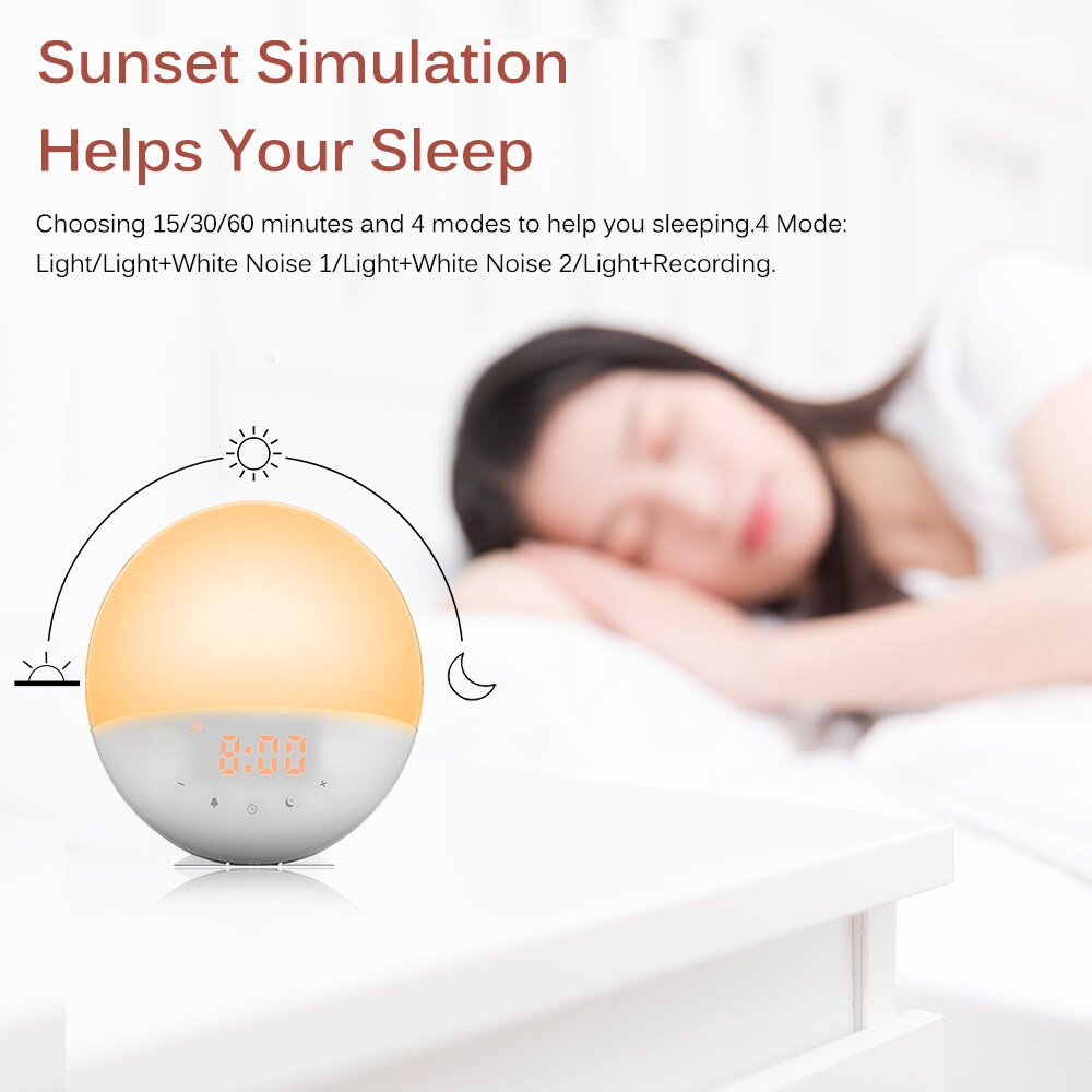 Colorful Night Light Simulation Sunrise Wake Up Alarm Sleep Music Light Night Light Music Clock