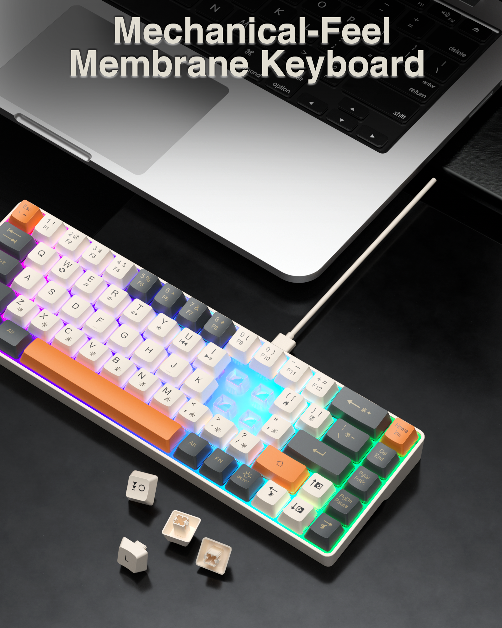 SOLAKAKA SK968 Wired Keyboard Cool RGB Backlit Ergonomic Portable Keyboards Membrane Keyboard for PC Laptop