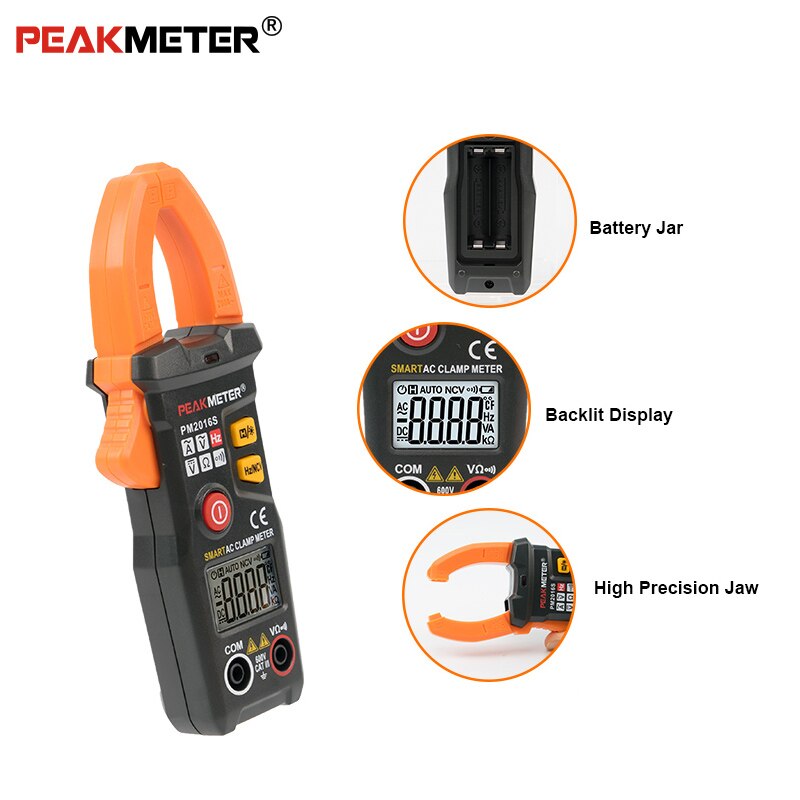 Official PEAKMETER PM2016S Smart Mini Digital AC Clamp Meter Multimeter with Resistance frequency data hold NCV tester
