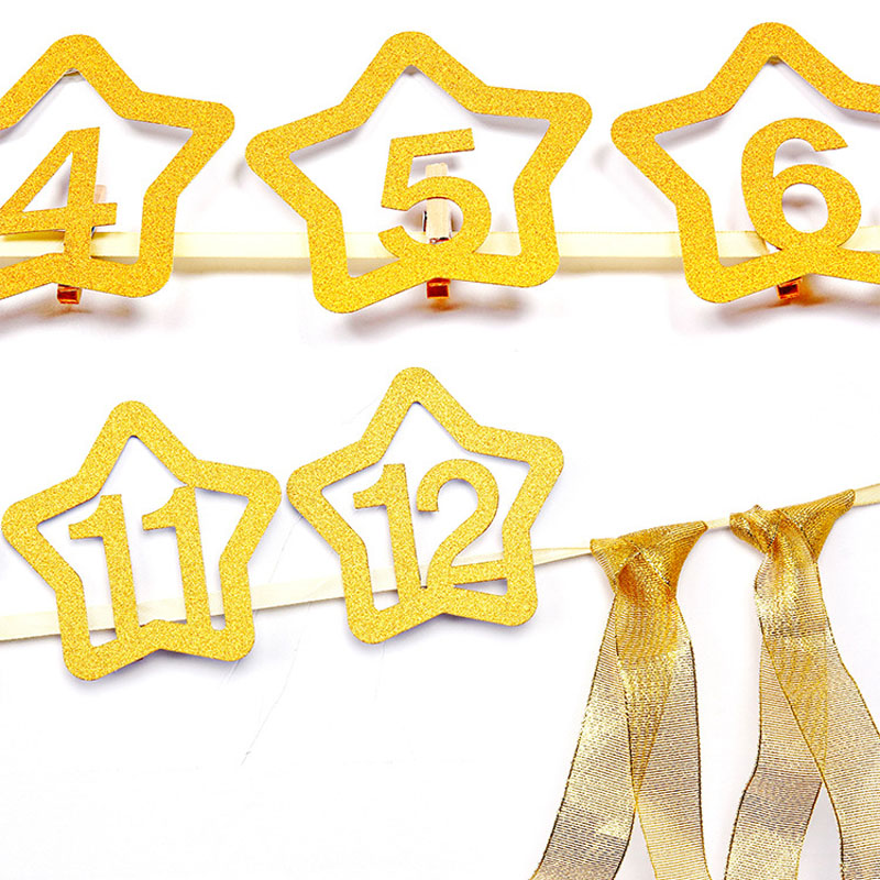Newest 1set 0-12 Month Baby Photo Banner With Clip Baby Shower Gold Banner 1st Birthday Party Decorations Cartoon Hat