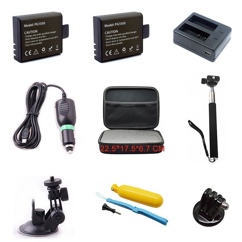 Voor EKEN Accessoires Set Dual Charger 1050mAh Li-Ion Batterij Autolader Beugel Monopod Opbergdoos Voor H9 H9R Action camera