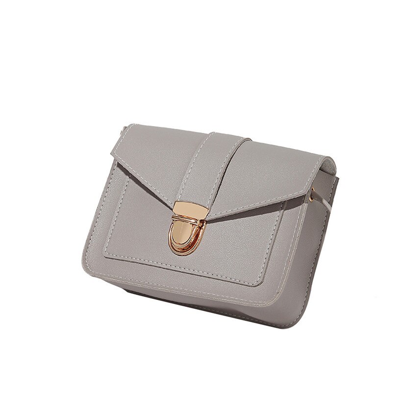 Women PU Leather Pure Color Messenger Bag Chest Female Cross Body Bag Single Shoulder Hasp Mini Handbags: Gray