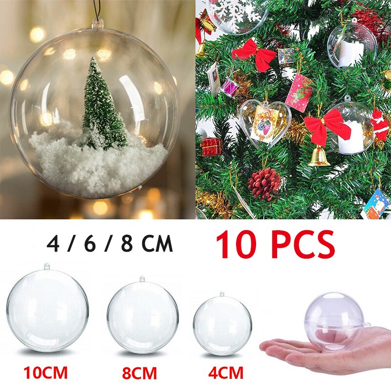 10 pièces boule transparente de noël en plastique de noël boîte de boule ouverte boule ornement fête décoration de la maison bricolage