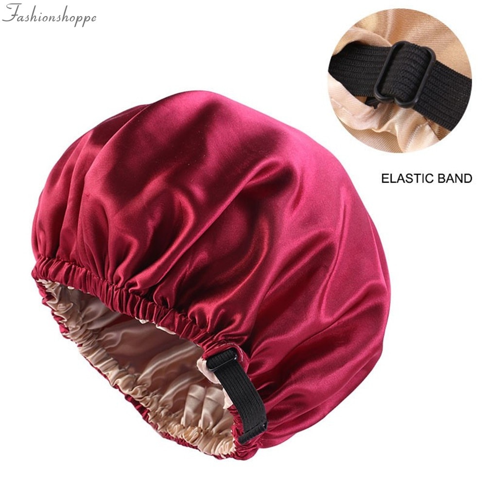 Women Satin Bonnet Hair Cap Double Layer Sleep Night Cap With Invisible Flat Adjusting Button Head Cover Bonnets Hat
