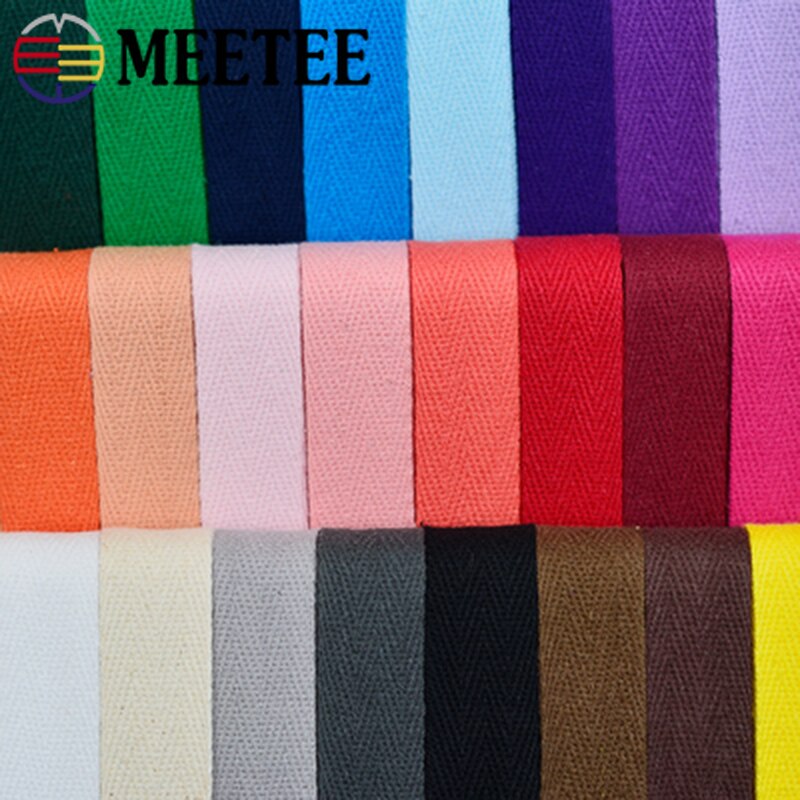 45M Meetee 2cm Herringbone Pattern Cotton Webbing Tape High Tenacity Bag Lable Ribbons Sewing Tapes Bias Binding DIY Accessories