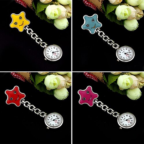 Women's dazzler Face Nurse Brooch Fob Tunic Pocket Watch Star Shape Pocket Watch