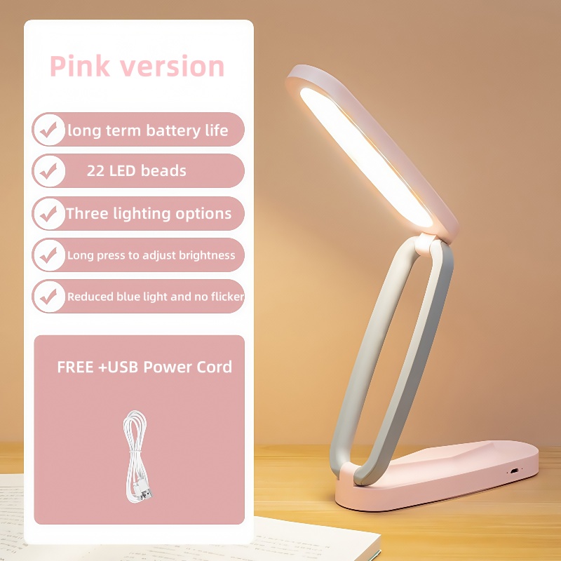 ledet-boklys berøringsskjerm sammenleggbart bord nattlampe nattbord leseøynebeskyttelse usb-frakt nattlys lesebøker rom: Rosa