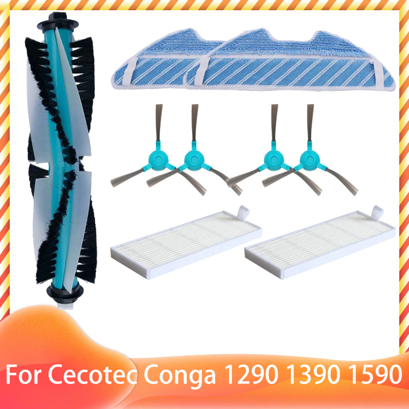 Compatible con Cecotec Conga 1290 1390 1590, accesorios, rodillo, Cepillo Lateral principal, filtro Hepa, fregona, repuestos: Oro