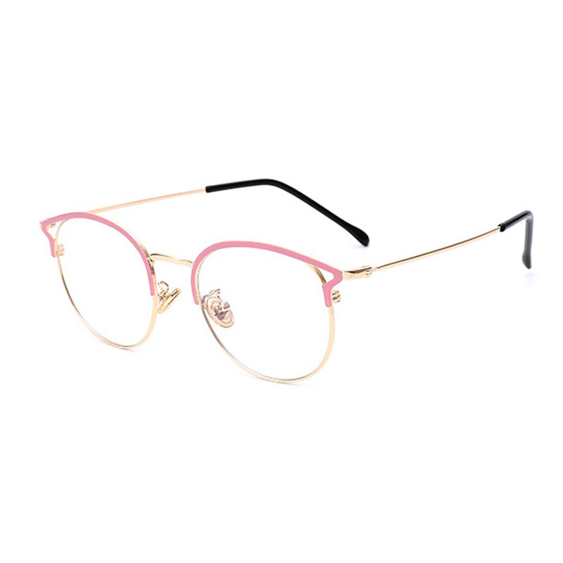 SHAUNA Anti-Blue Light Metal Cat Eye Glasses Frame Cat Ear Optical Frames Women: Pink Golden