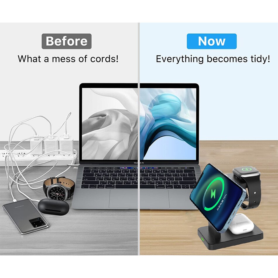 30w 3 in 1 magnetisches kabelloses ladegerät für iphone 13, 12 pro max, schnelllade-dockingstation für apple watch 6 se, airpods pro 2 und 3