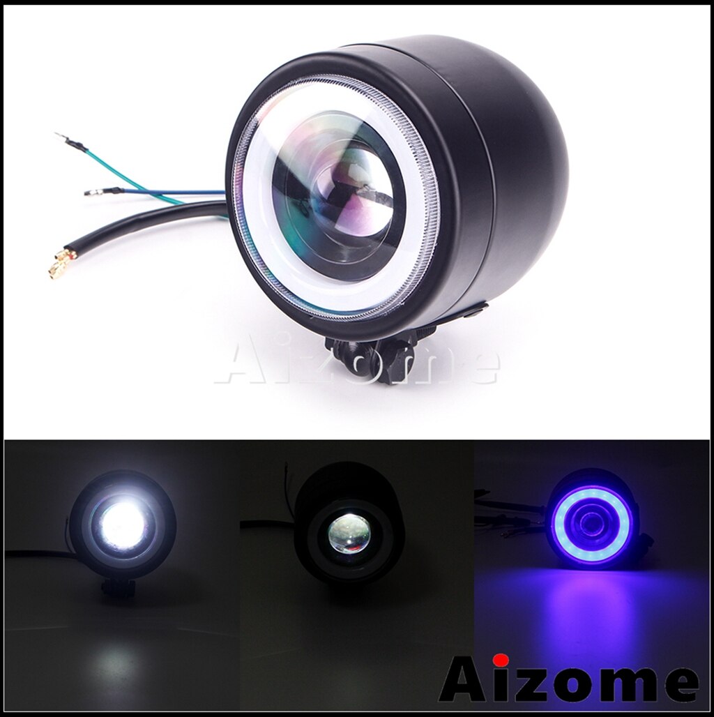 Universal motorcykel cafe racer dobbelt forlygte led forlygte dobbelt forlygter til harley softail 1986-13 fat boy flstf bobber: 1pc blå