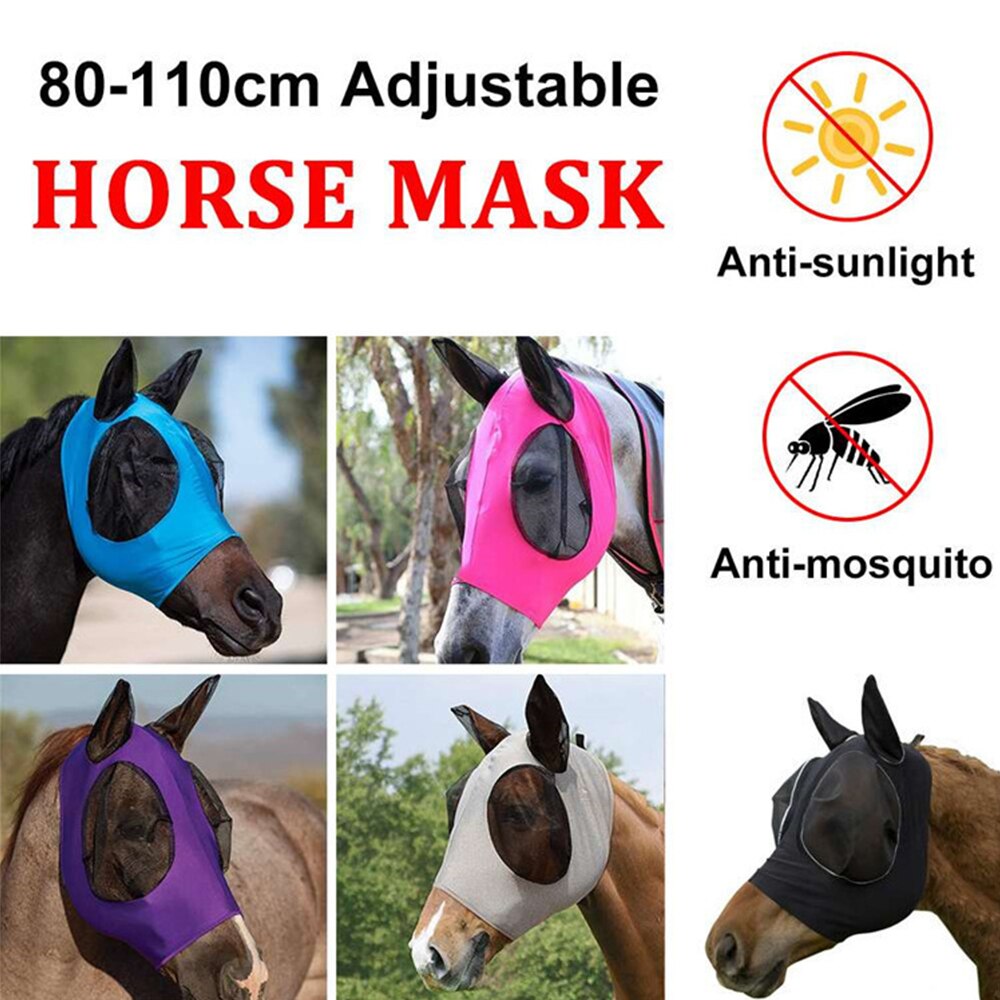Reiten Atmungsaktive Vermaschten Pferd Maske Abdeckung Reit Pferd Ausrügestochen Fliegen Maske Motorhaube Netz Ohr Masken Schutz Pferd Pflege