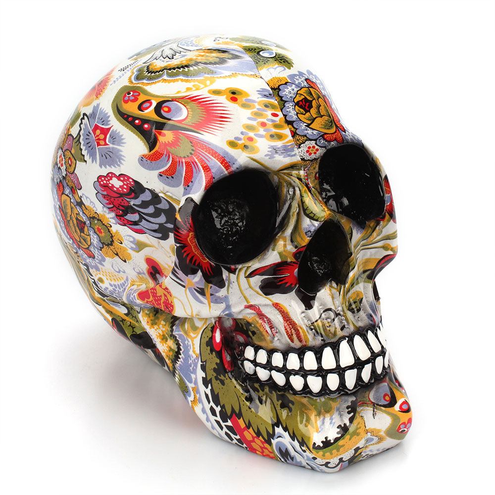 Horror Schedel Decoratie Hars Menselijk Skelet Schedel Kleur Bloem Schilderen Halloween Home Bar Tafel Desktop Decoratie Craft