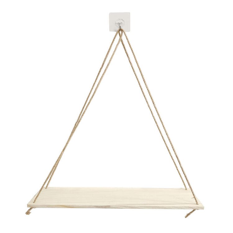 Flower Pot Sling Hanging Hook Wall Plank Ornaments Hanging Basket wooden Storage Stand Nordic Wall Swing Shelf Wood: Wood Color S