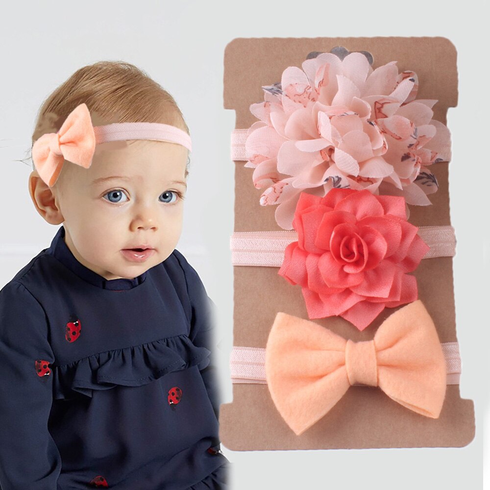 Faixa de cabelo tipo flor para menina, 3, pçs/set, acessórios infantis para cabelo, tiara turbante, chiffon