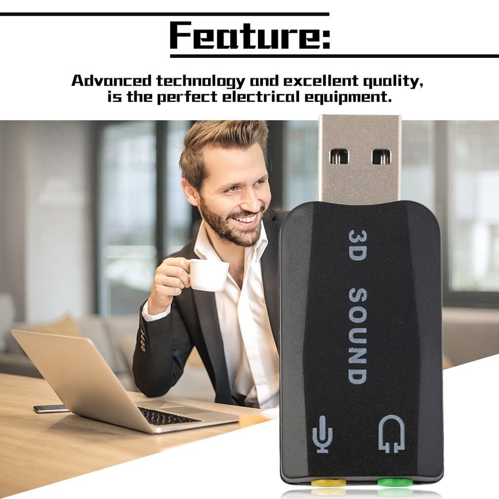 Durable Lightweight Plug &amp; Play USB 2.0 to 3D for Mic Speaker Audio Headset Sound Card Adapter 5.1 Channels for PC Laptop