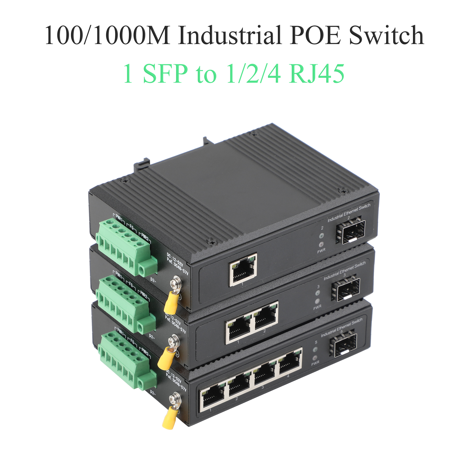 1PCS 100M/1000M SFP Industrial Converter 1 SFP to 1/2/4 POE Transceiver 10/100/1000M Fiber Optic Switch Industrial Network