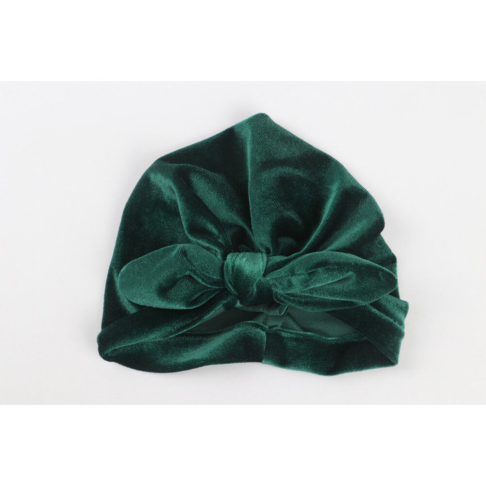 para recién nacidos, niños, bebés, niñas, niños, turbante indio, Lazo de terciopelo, gorro de invierno, gorro suave y cálido, para bebés en 9 colores: Verde