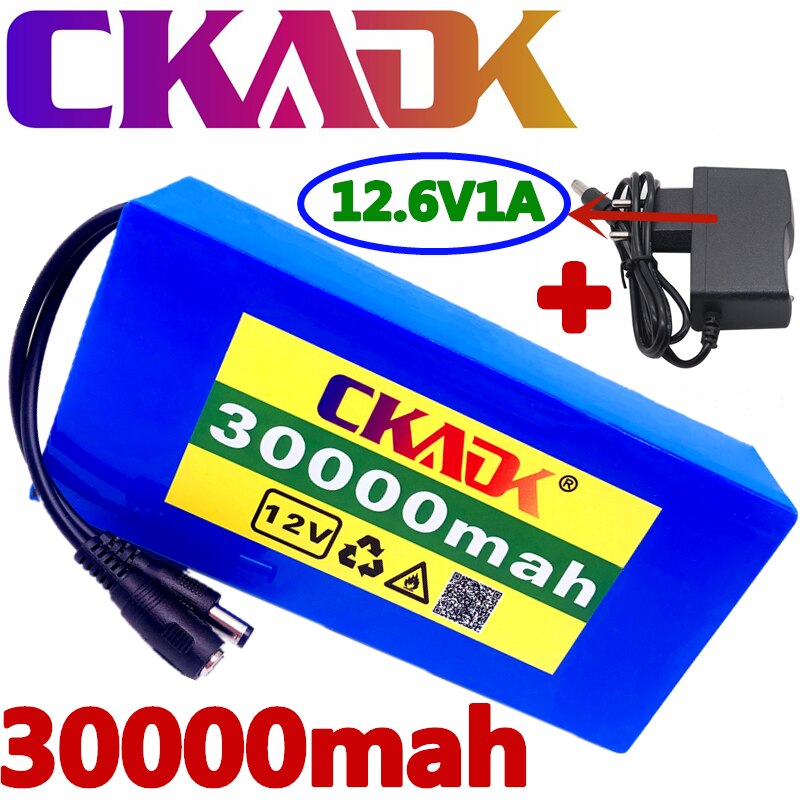 100% Portable 12v 30000mAh Lithium-ion Battery pack DC 12.6V 30Ah battery With EU Plug+12.6V1A charger