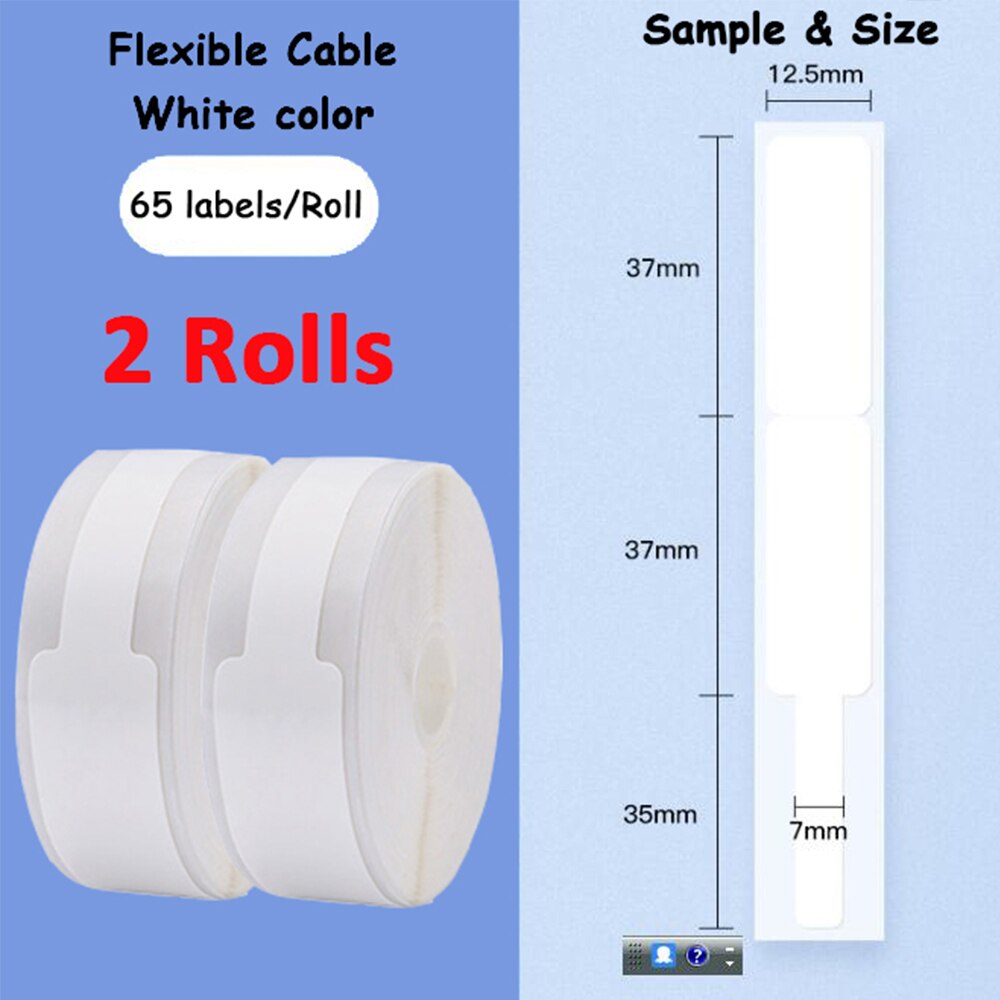 2Rolls Niimbot D11 D61 Self Adhesive Cable Stickers 12.5mm*109mm Waterproof Identification Fiber Wire Tag Cable Labels Sticker: 2Roll white Sticker