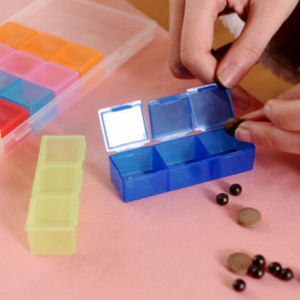 Multicolor 7 Dag Pil Geneeskunde Tablet Bunker Dispenser Organizer Case Met 21 Vakken Pillendoosje