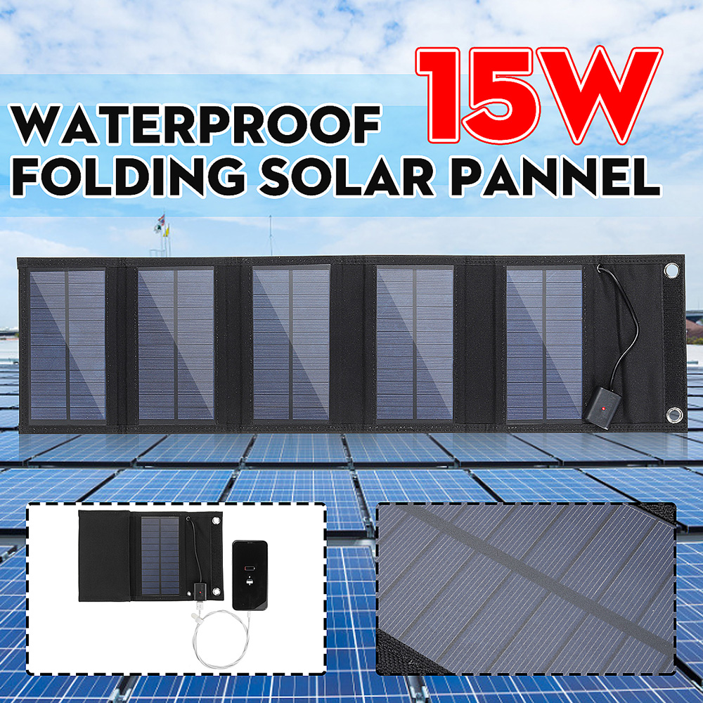 15w vikbara vattentäta sol laddare sol laddare vik 5v 2a snabbladdning bärbar solpanel laddare för smartphones