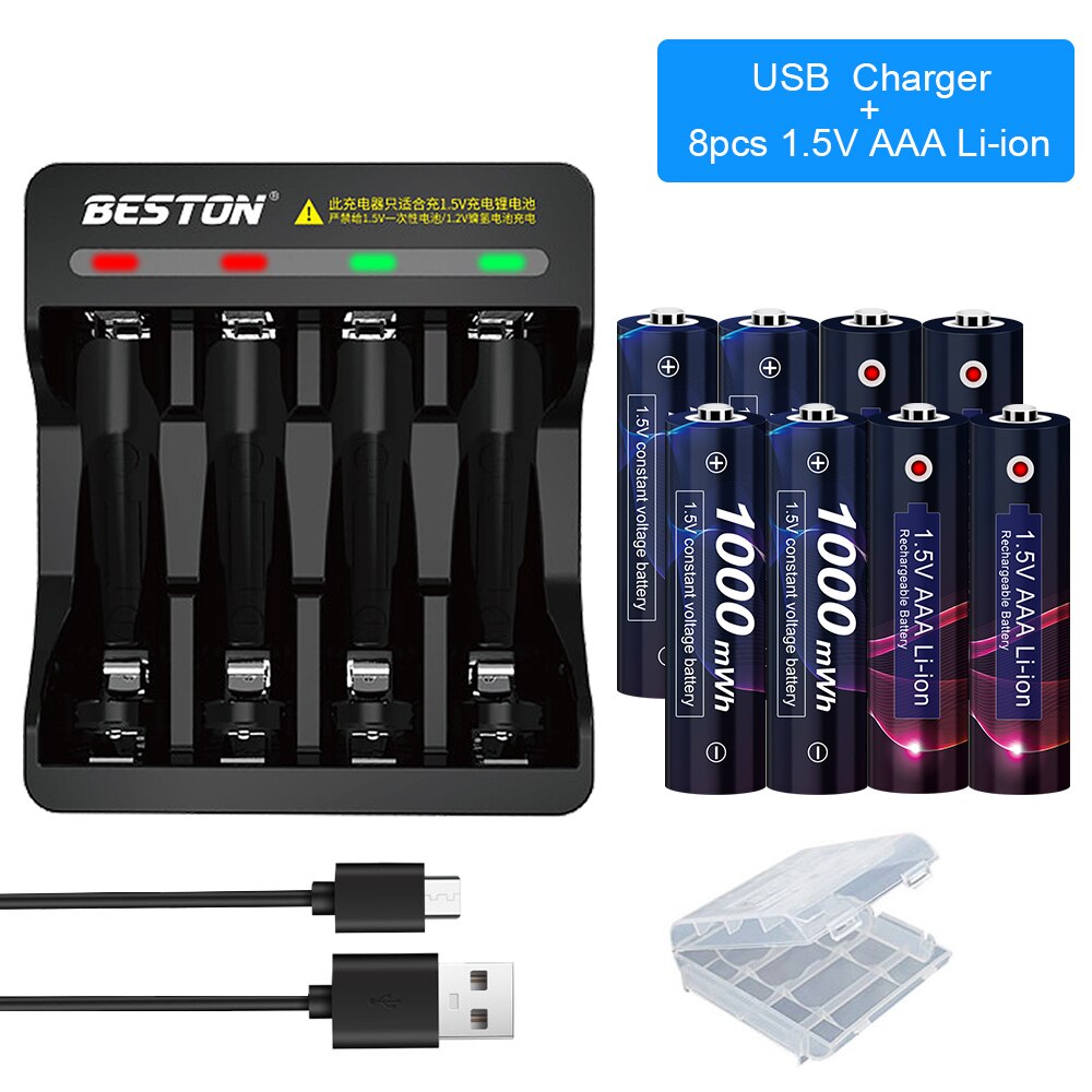 1.5V Aaa Lithium Li Ion 1000mWh Oplaadbare Batterij Aaa Batteria 1.5V Li-Ion Batterijen Oplaadbare Aaa Lithium Li Ion batteria: 16Pcs AAA