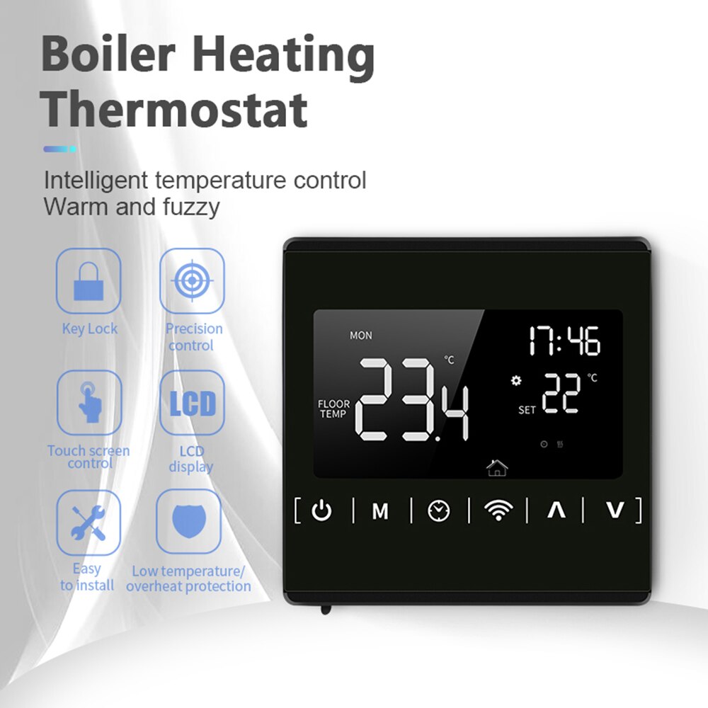 MEIH 85-250V WiFi Smart Thermostat Weekly Programmable Thermostat APP Control Backlight LCD Water Heating Temperature Controller: Black Boiler Heating