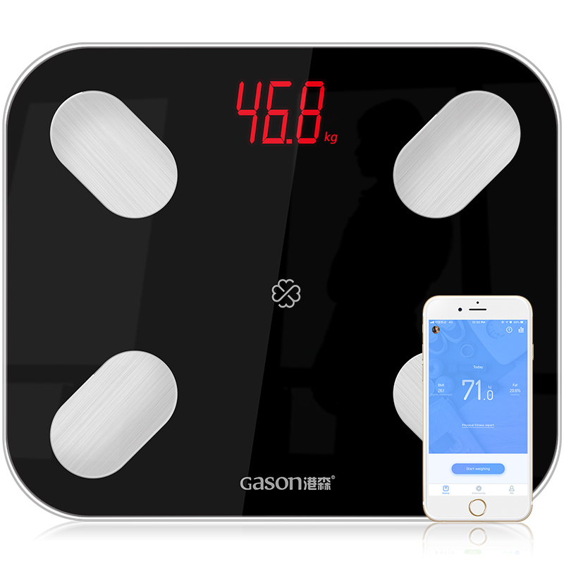 GASON S4 Escala de grasa corporal piso científica electrónica inteligente LED Digital peso balanza de baño Bluetooth APP Android o IOS: Black