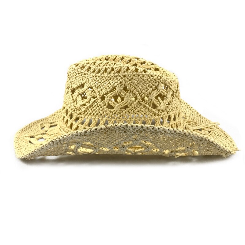 Hollow Out Men Straw Hat Western Cowboy Hat Beach Cap Solid Color Unisex Shading Hand Made Summer Hat