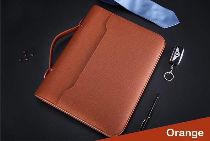 A4 Binder Zipper Office Briefcase Bag Document File Folder Ring Cabinet Case Manager Padfolio Business Organizer Holder: Brown