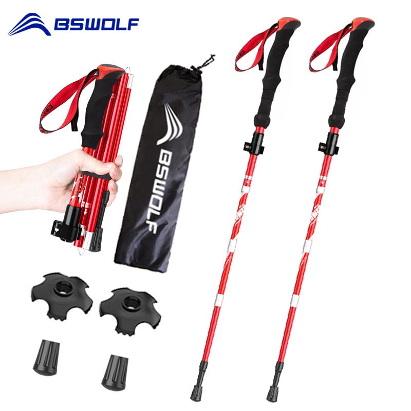 BSWOLF-Bastones de Trekking ultraligeros, 2 piezas, bastones de senderismo, bastones de aluminio plegables para caminar, bastones nórdicos