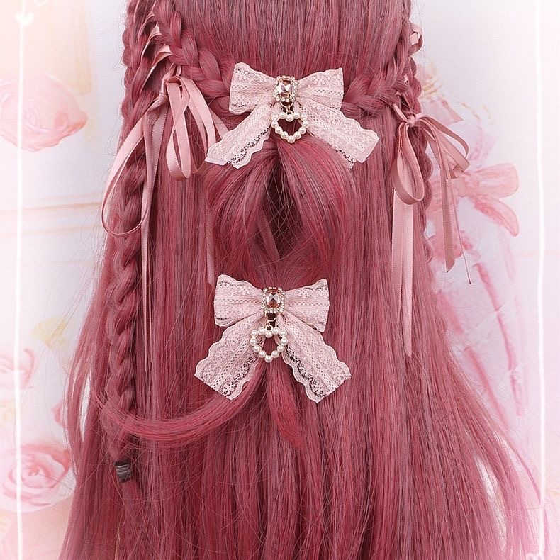 【1 par】Pinzas para el cabello Lolita, accesorios para el cabello de encaje, accesorios de perlas, artículo para niñas, accesorios Y2K, lazos para el cabello, pasador para el cabello para niña, cosa bonita