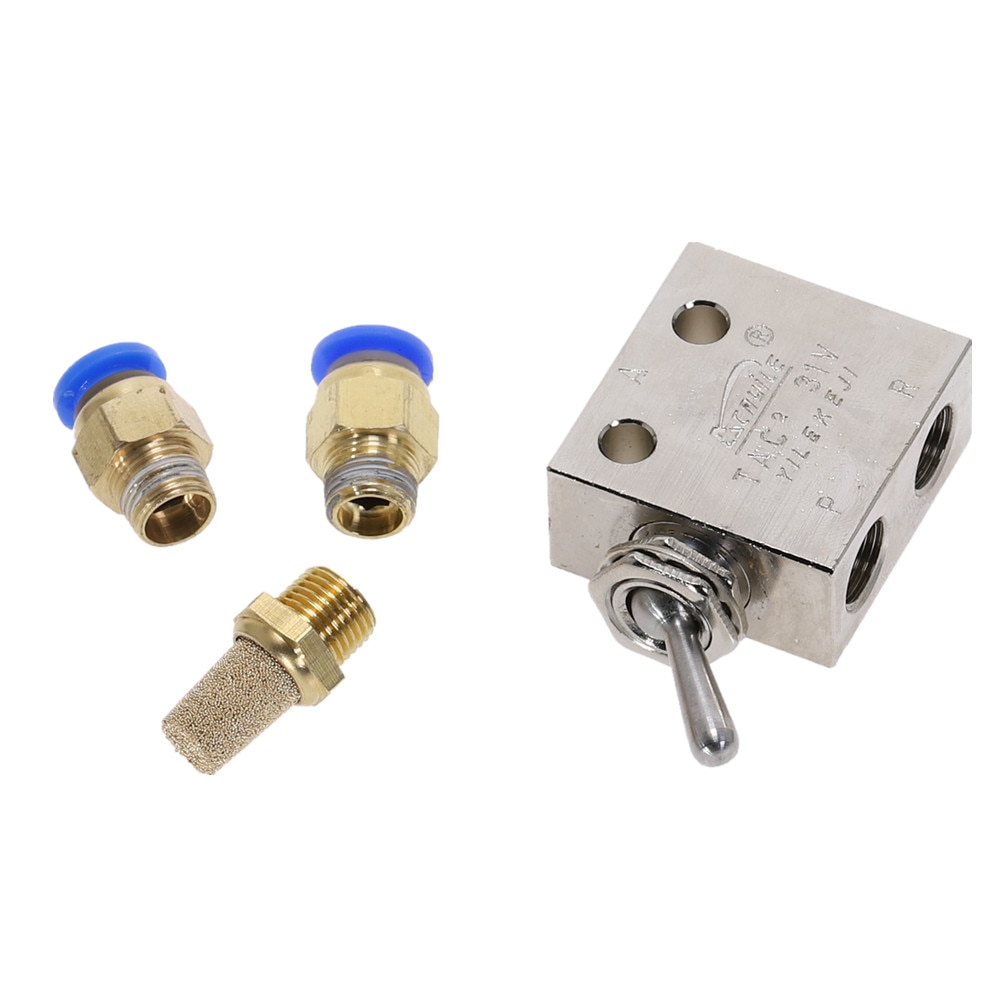 Mechanical Valve TAC2-31V 1/8"PT Thread 2 Position 3 Way Toggle Lever Air Pneumatic switch Valve w Fittings
