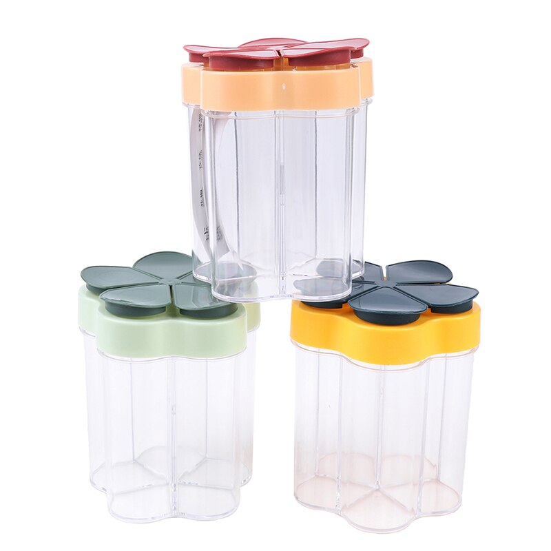 5 In 1 Plastic Zout En Peper Shaker Transparante Spice Dispenser 4 Compartiment Camping Kruiden Pot Met Deksels Voor Koken bbq