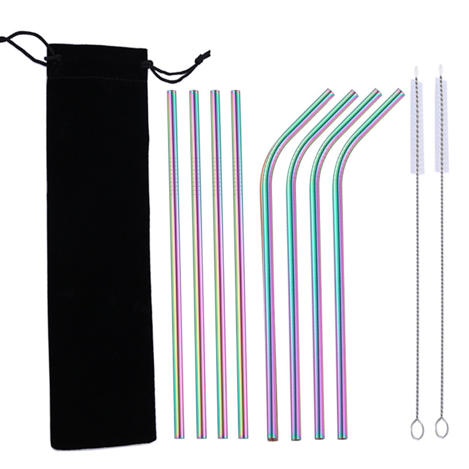 10pcs/set Cocktail Party Bar Reusable Straws Cleaning Brushes Long Birthday Wedding Coffee Drinking Festival Stainless Steel: C