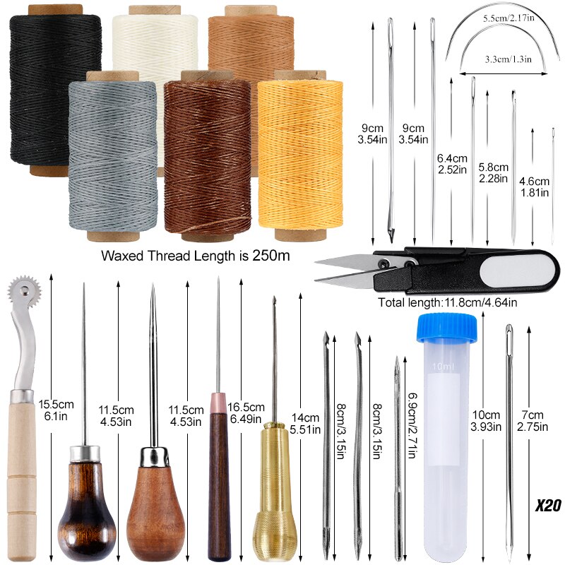LMDZ 250m Leder Gewachst Faden Leder NäHenne Nähen Nadeln Kupfer Bohren Ahlen Verfolgung Rad Garn Schere für DIY Handwerk