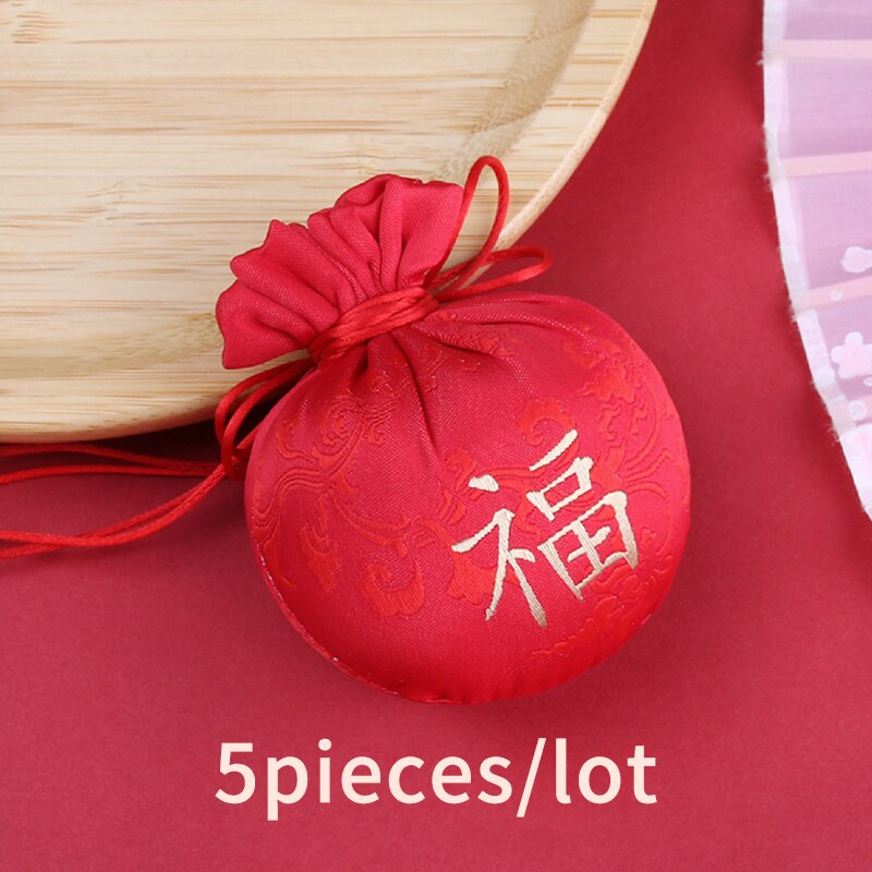 Sac en brocart traditionnel chinois, sac vide, prière pour la paix, sac à emporter, pendentif, sac brodé pour voiture: Red Fu character