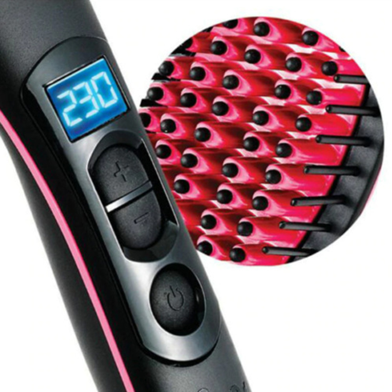 Elektrisk hårplattningsborste 230 °c värme hårplattång keramisk hårstyling massageverktyg värmekam