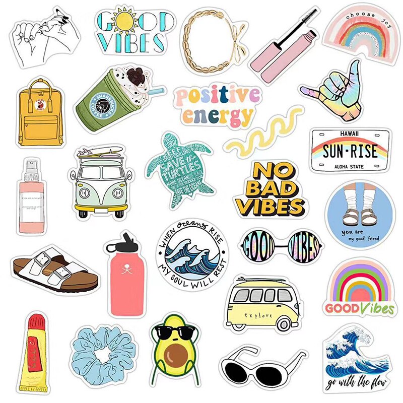 35Pcs Pack Simple Girl Cute Cartoon Sticker Laptop Luggage Guaitar Skateboard Fresh Waterproof Decal DIY For Computer Stickers